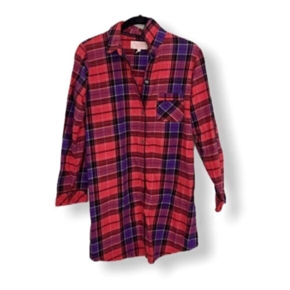 Victoria’s Secret XS Long Flannel Button Down Shirt Pink Purple - Picture 1 of 3